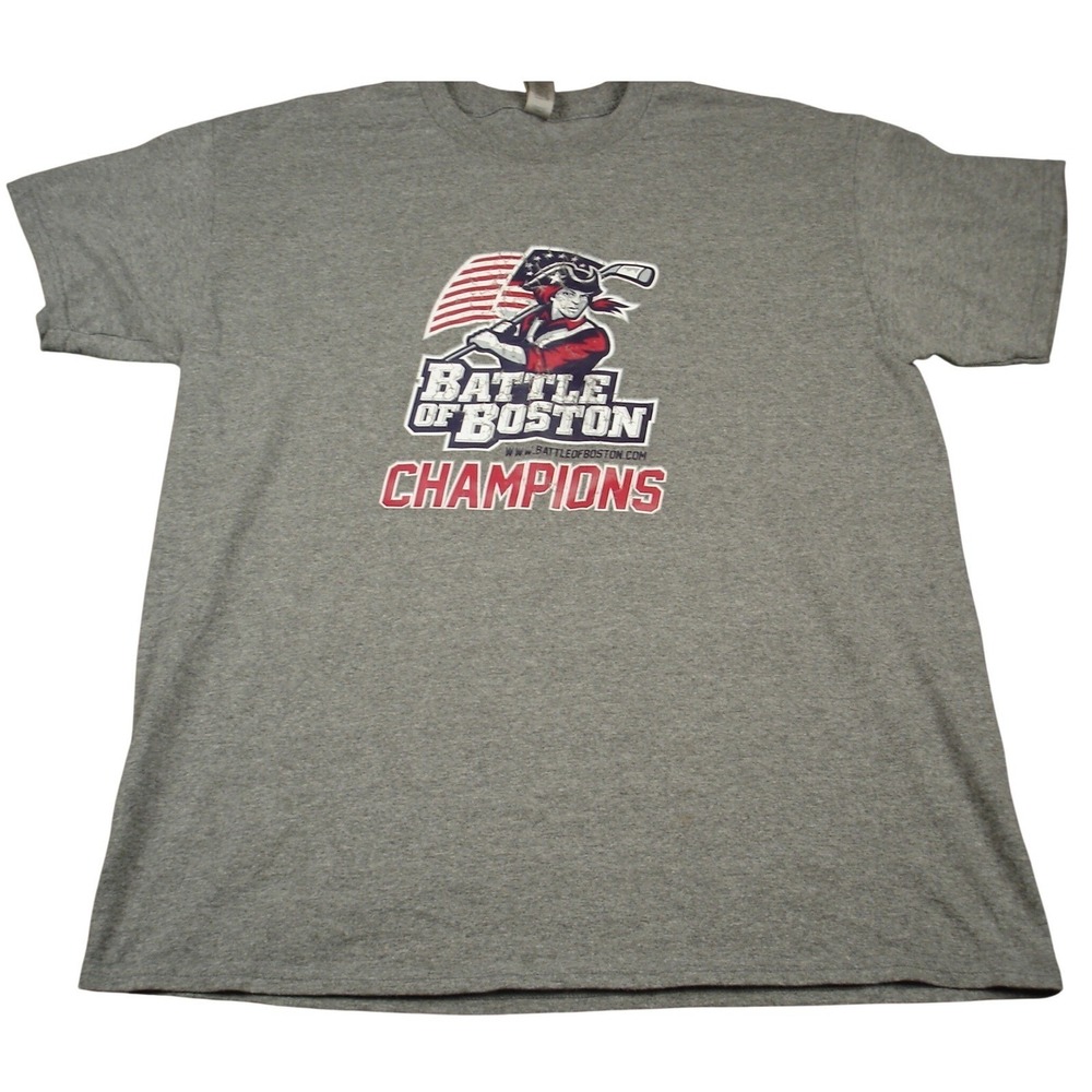 Mens Battle of Boston Champions T Shirt Size L Gray Short Sleeve‎ Hockey Graphic